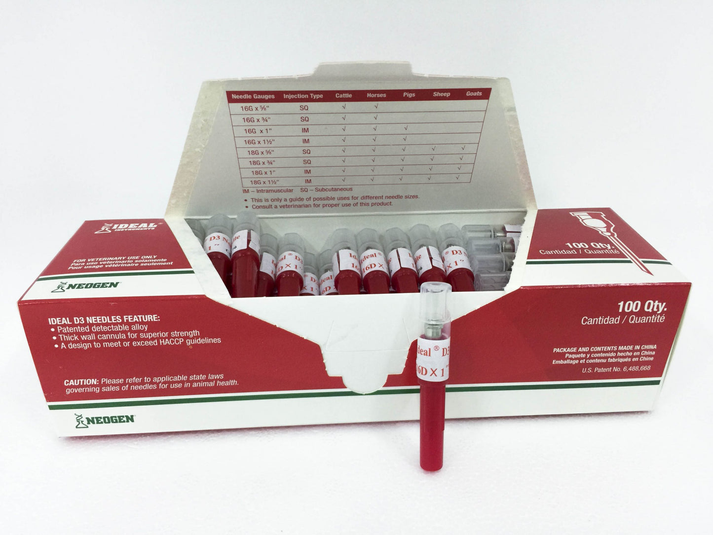 Ideal needles in red cartridges in a box