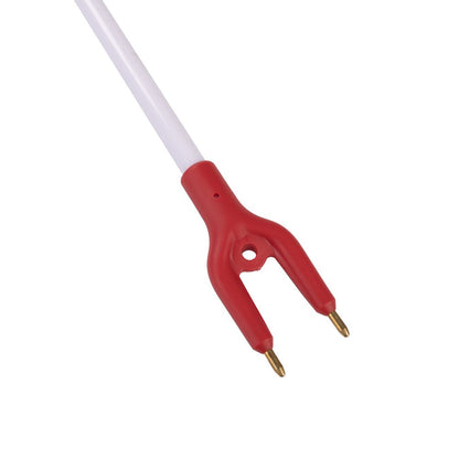 Prodding end of the red rechargeable electric prodder with 83 cm shaft