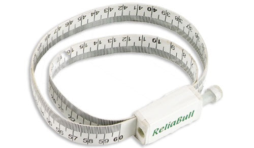 ReliaBull scrotal measuring tape for measuring scrotal circumference in rams and bulls.